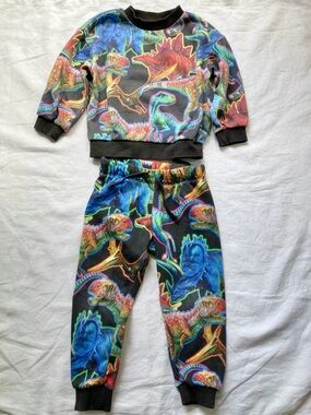 H&M 3T Dinosaur Hologram Sweatshirt Pants Matching Set